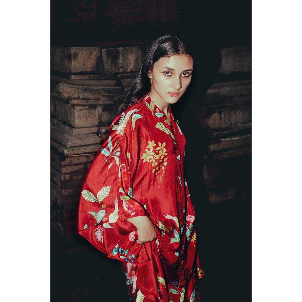 Label Earthen Laal Phool Floral Kurta with Pant (Set of 2)