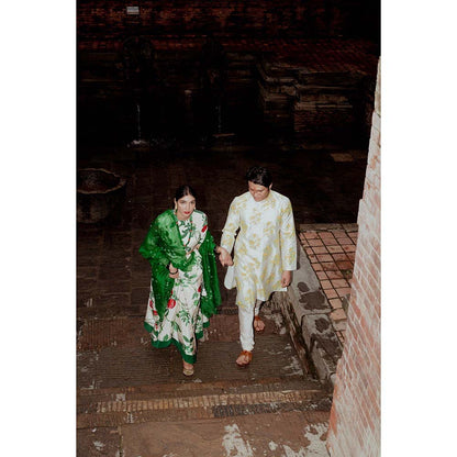 Label Earthen Ramri Printed Lehenga Embellished Blouse with Dupatta (Set of 3)