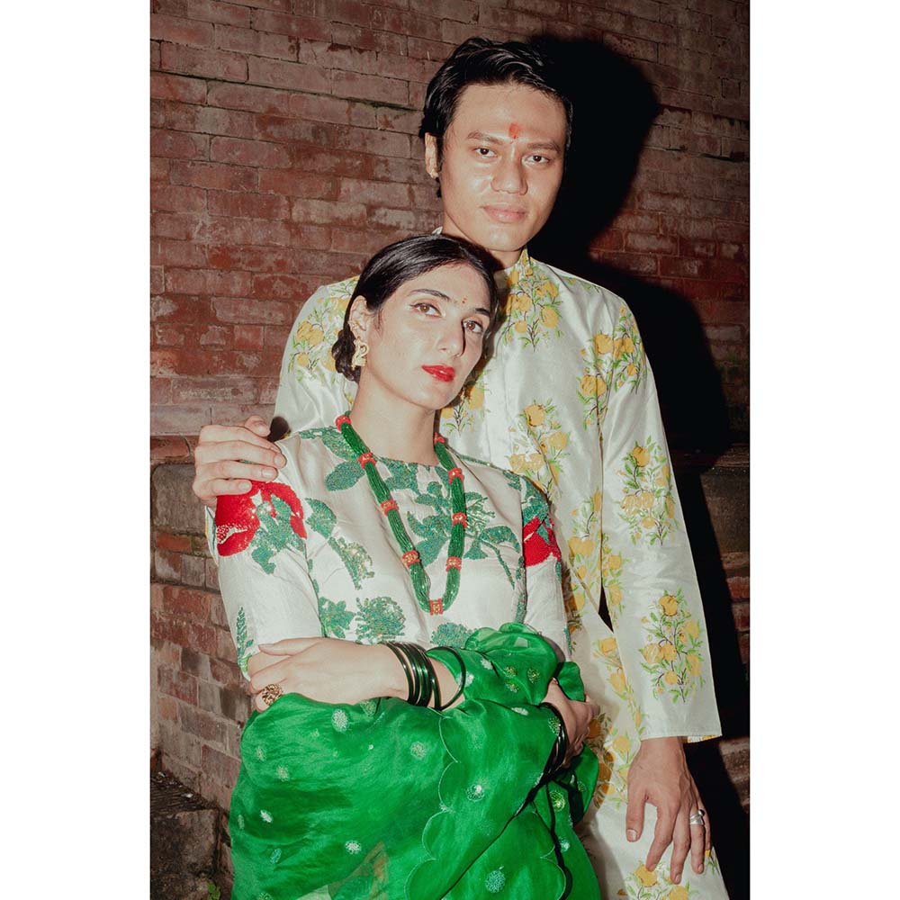 Label Earthen Ramri Printed Lehenga Embellished Blouse with Dupatta (Set of 3)