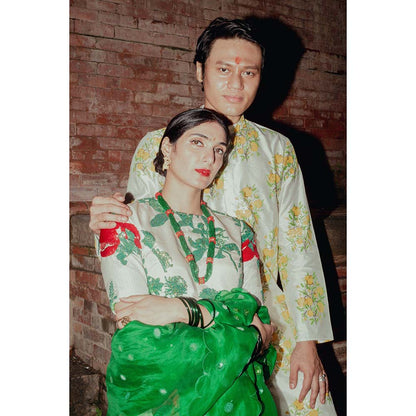 Label Earthen Ramri Printed Lehenga Embellished Blouse with Dupatta (Set of 3)