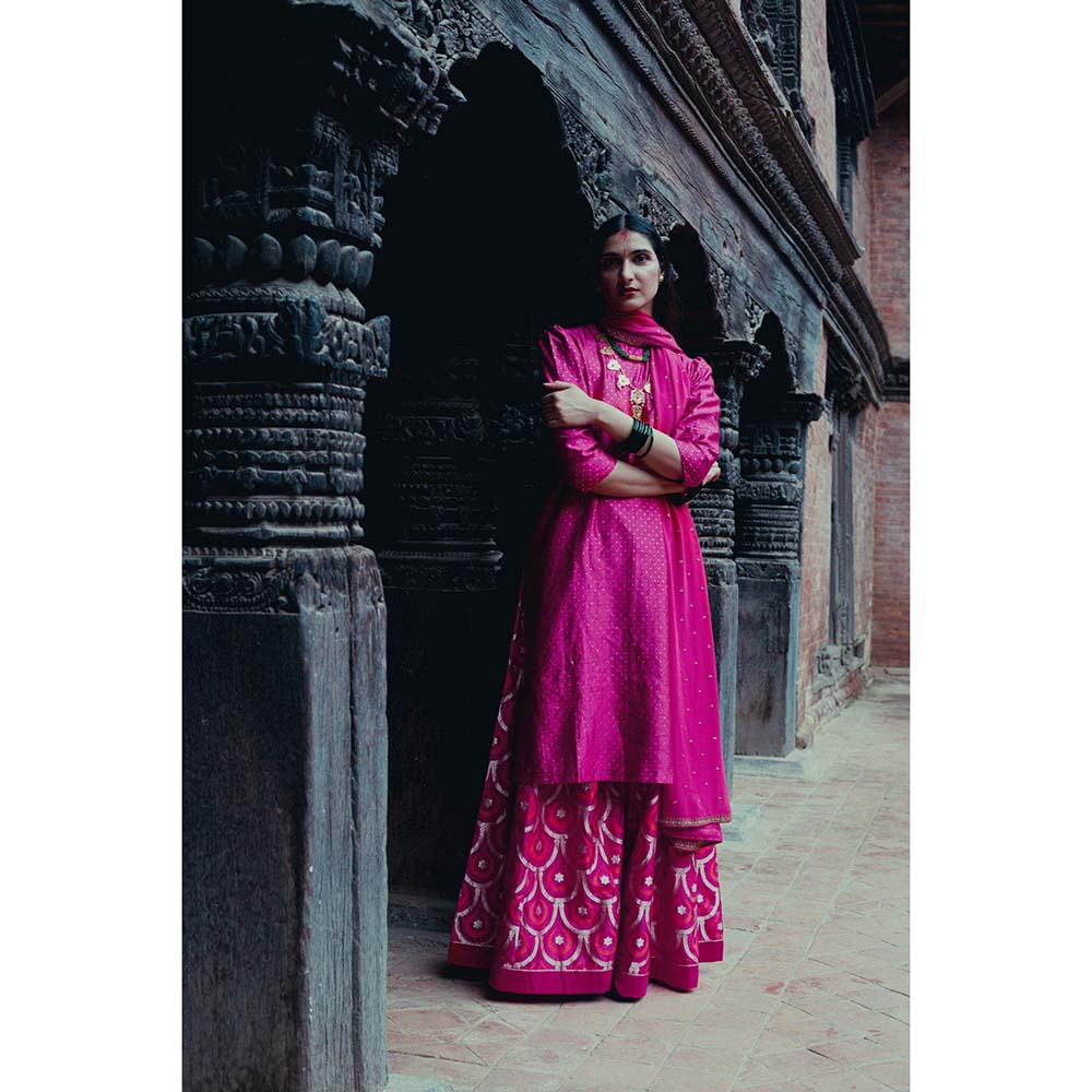 Label Earthen Gulabi Sitara Printed Sharara Kurta with Embroidered Dupatta (Set of 3)