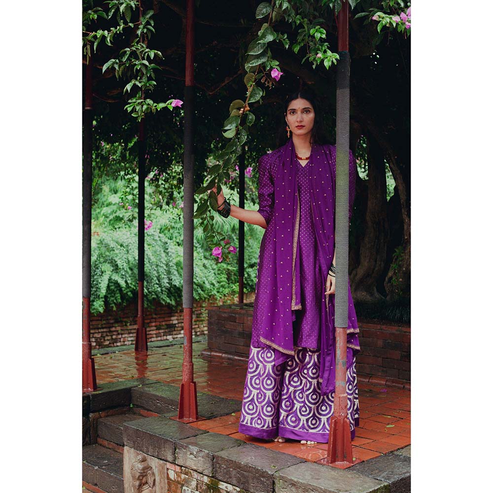 Label Earthen Jamuni Sitara Printed Sharara Kurta with Embroidered Dupatta (Set of 3)