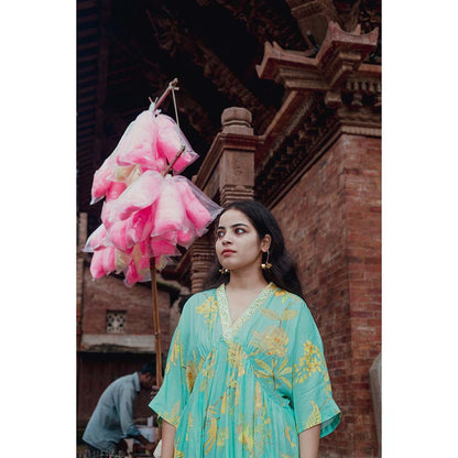 Label Earthen Asmaani Jaal Printed Kaftan with Hand Embroidery
