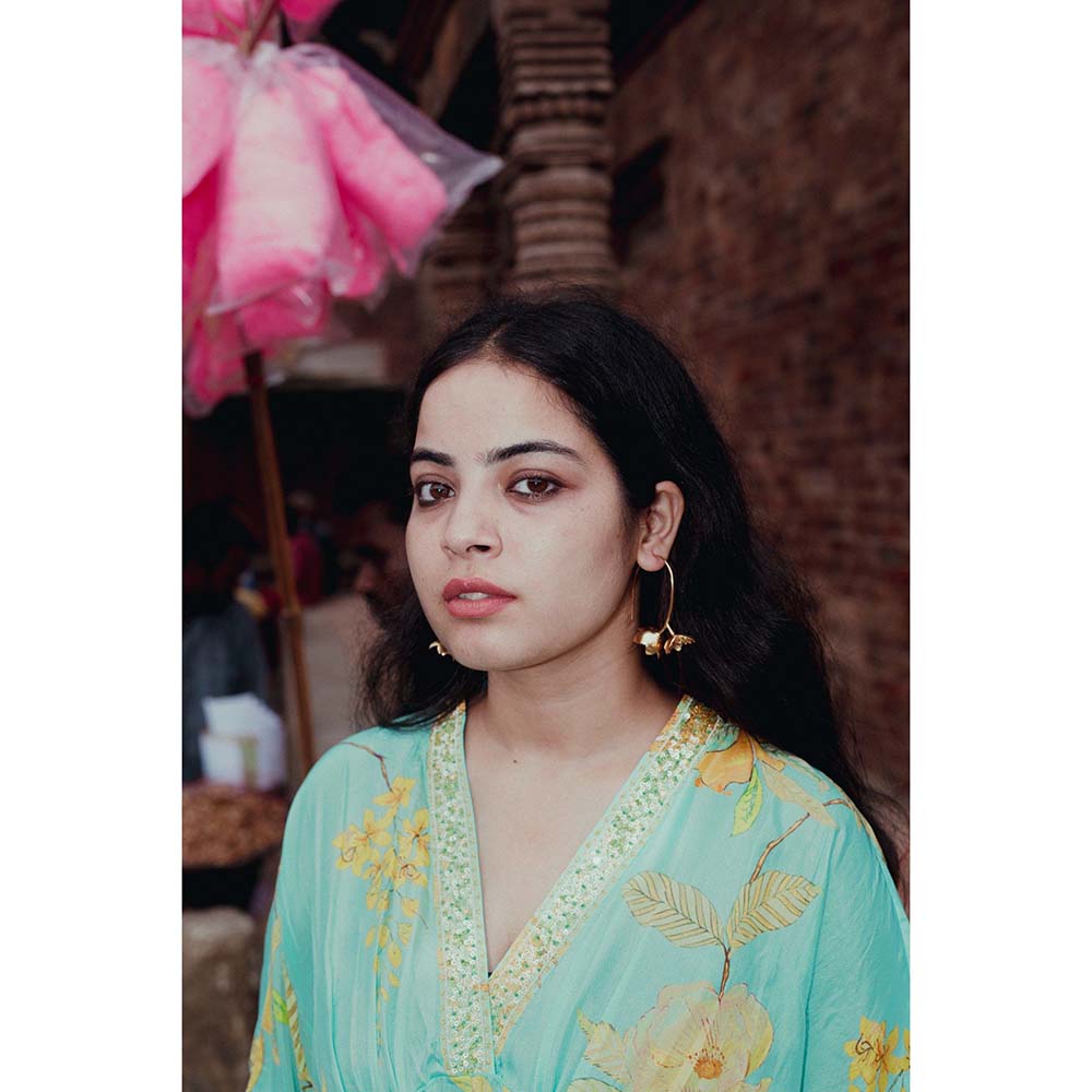 Label Earthen Asmaani Jaal Printed Kaftan with Hand Embroidery