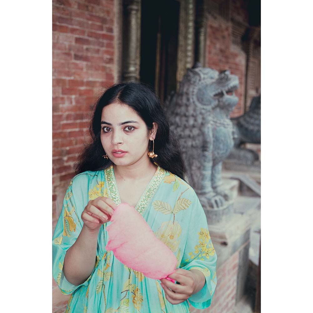 Label Earthen Asmaani Jaal Printed Kaftan with Hand Embroidery