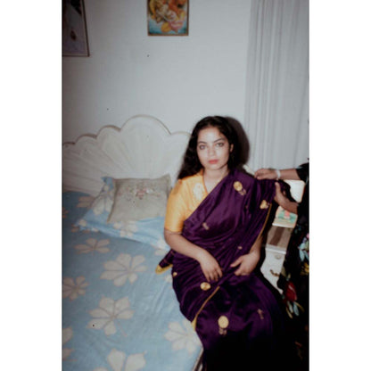 Label Earthen Jamuni Champa Kali Saree with Hand Embroidery & Brocade with Stitched Blouse