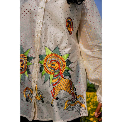 Label Earthen Embroidery Detailing Chanderi Silk Shirt