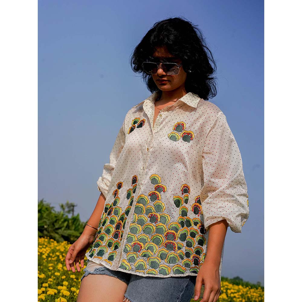 Label Earthen Embroidery Detailing Chanderi Silk Shirt