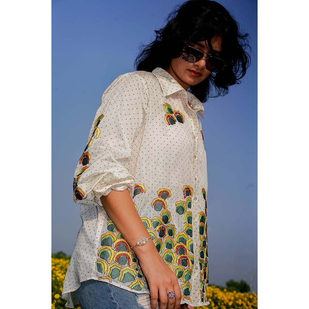 Label Earthen Embroidery Detailing Chanderi Silk Shirt