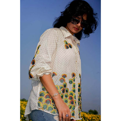 Label Earthen Embroidery Detailing Chanderi Silk Shirt