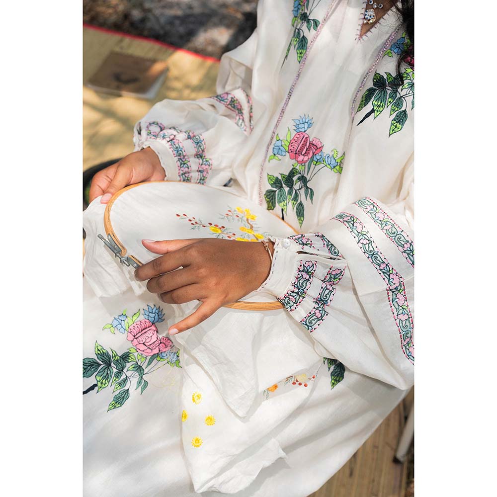 Label Earthen Ivory and Pink Chanderi Silk Dress