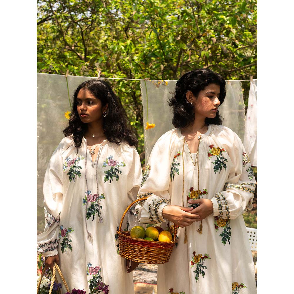 Label Earthen Ivory and Pink Chanderi Silk Dress