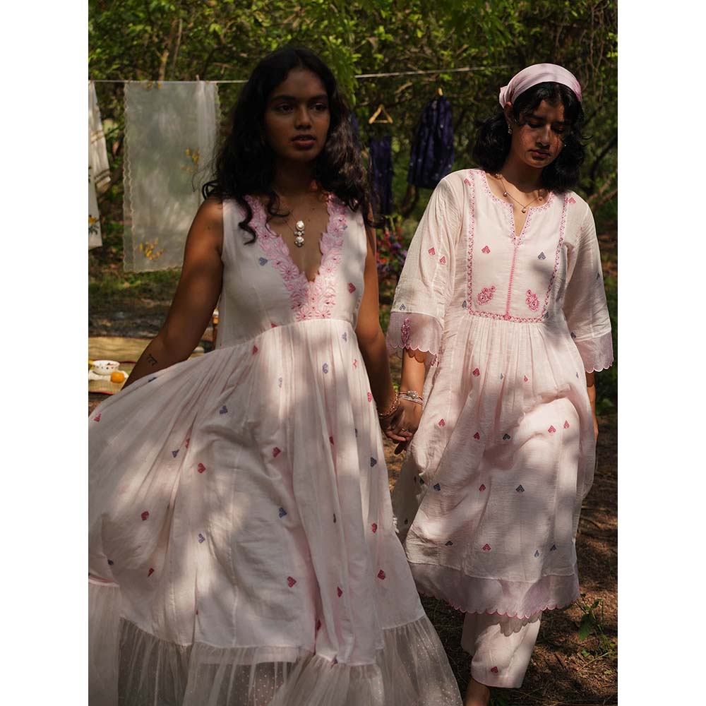 Label Earthen Baby Pink Jamdani Embroidery Dress