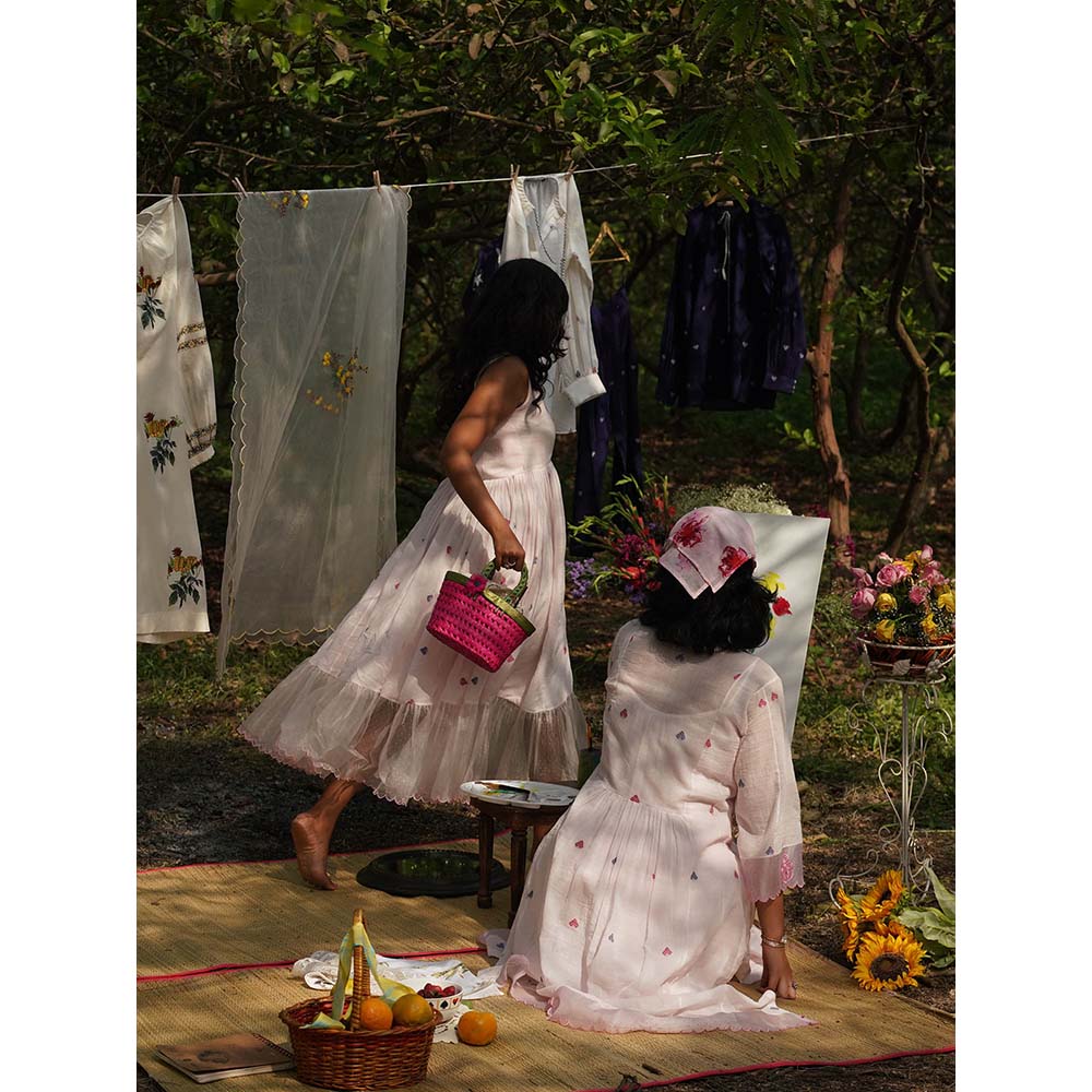 Label Earthen Baby Pink Jamdani Embroidery Dress