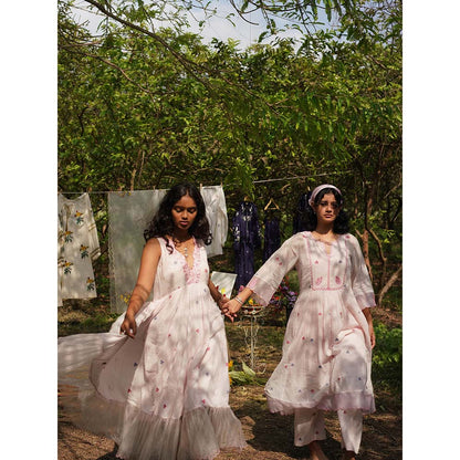 Label Earthen Baby Pink Jamdani Embroidery Dress