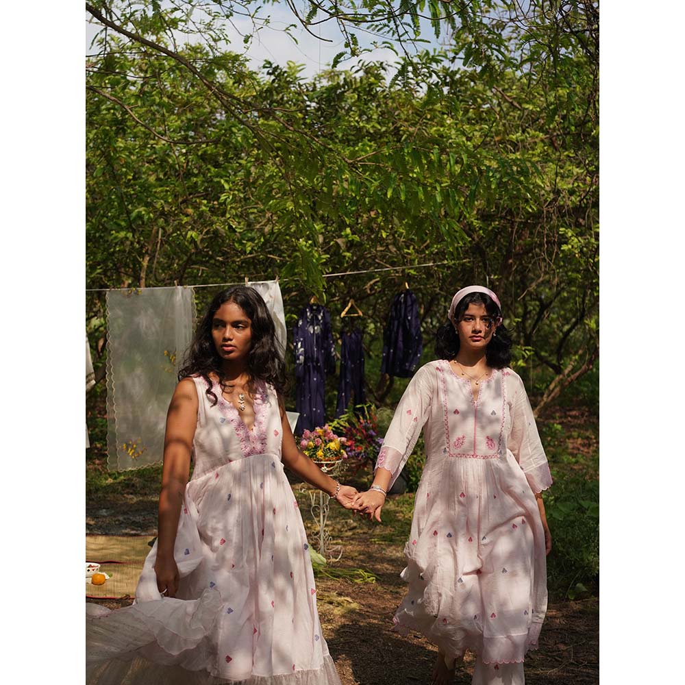 Label Earthen Baby Pink Jamdani Embroidery Dress