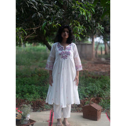 Label Earthen Ivory Hand Emb Detailing Kurta and Trouser (Set of 2)