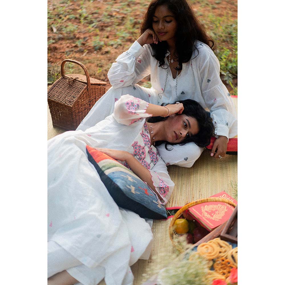 Label Earthen Ivory Hand Emb Detailing Kurta and Trouser (Set of 2)