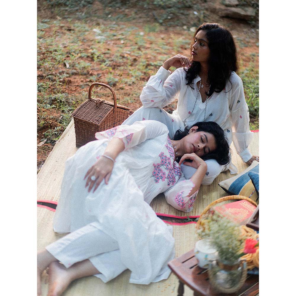 Label Earthen Ivory Hand Emb Detailing Kurta and Trouser (Set of 2)