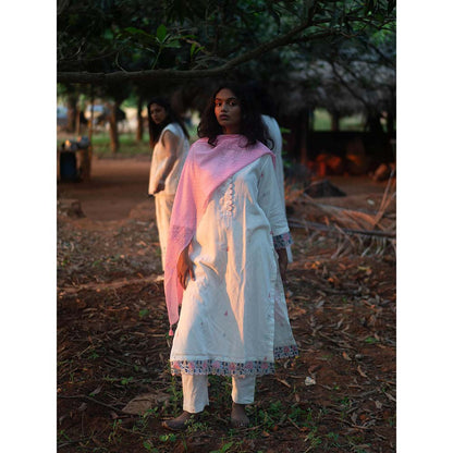 Label Earthen Ivory Hand Embroidery Detailing Kurta and Trouser (Set of 2)