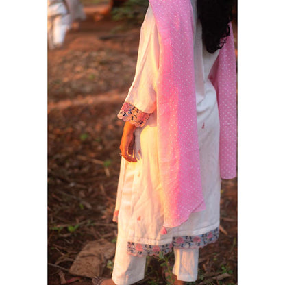 Label Earthen Ivory Hand Embroidery Detailing Kurta and Trouser (Set of 2)