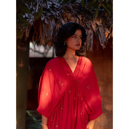 Label Earthen Red Embroidery Detailing Kaftan