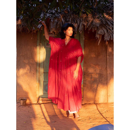 Label Earthen Red Embroidery Detailing Kaftan