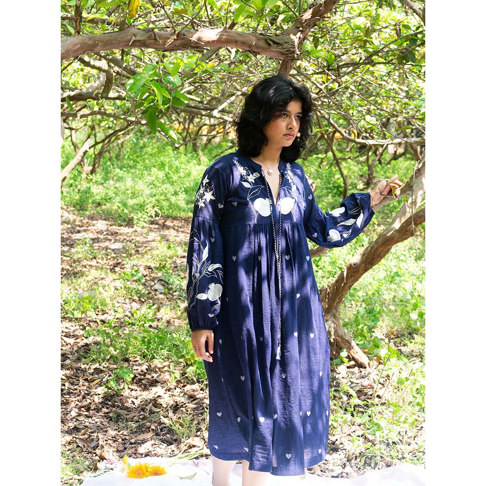 Label Earthen Blue Embroidery Detailing Dress