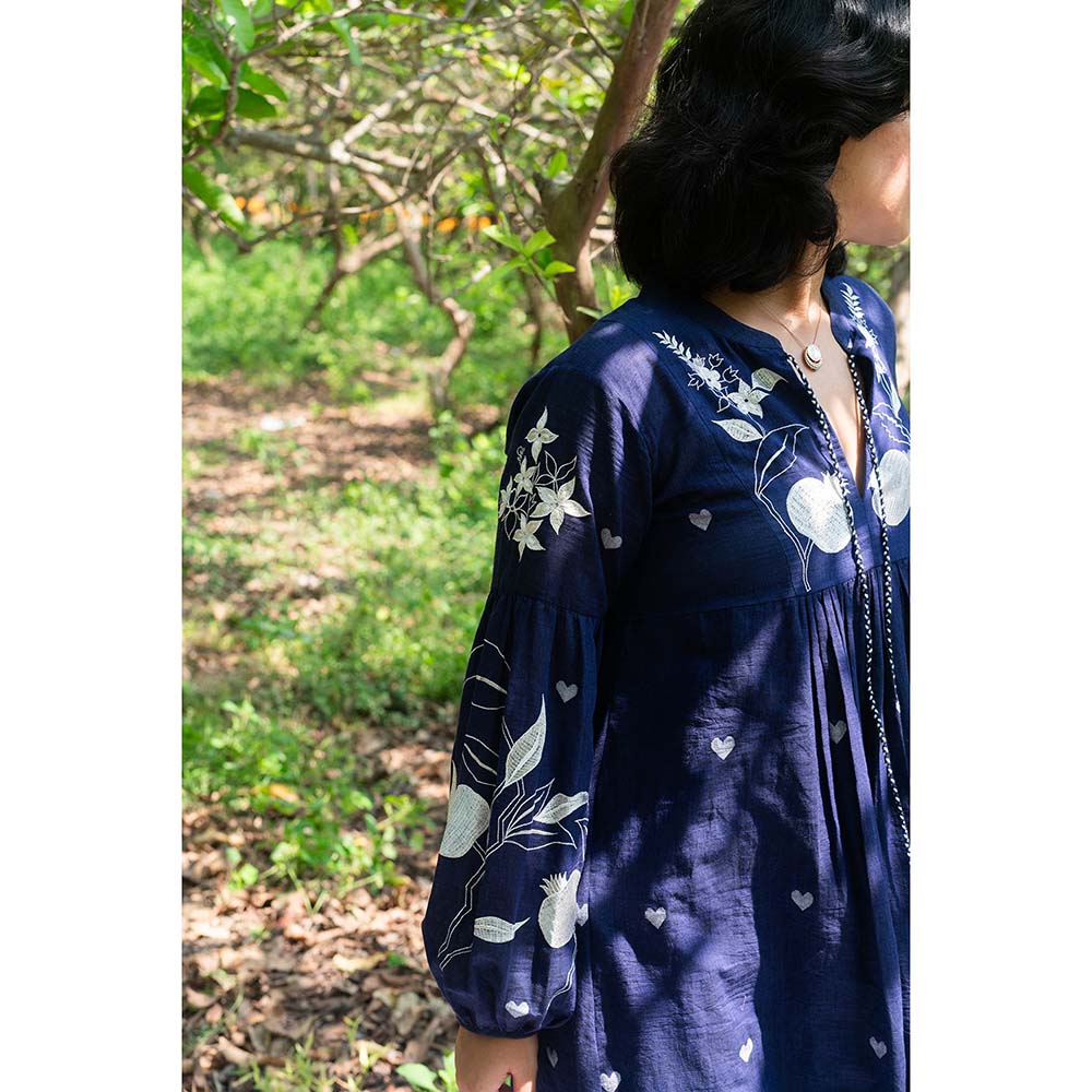 Label Earthen Blue Embroidery Detailing Dress
