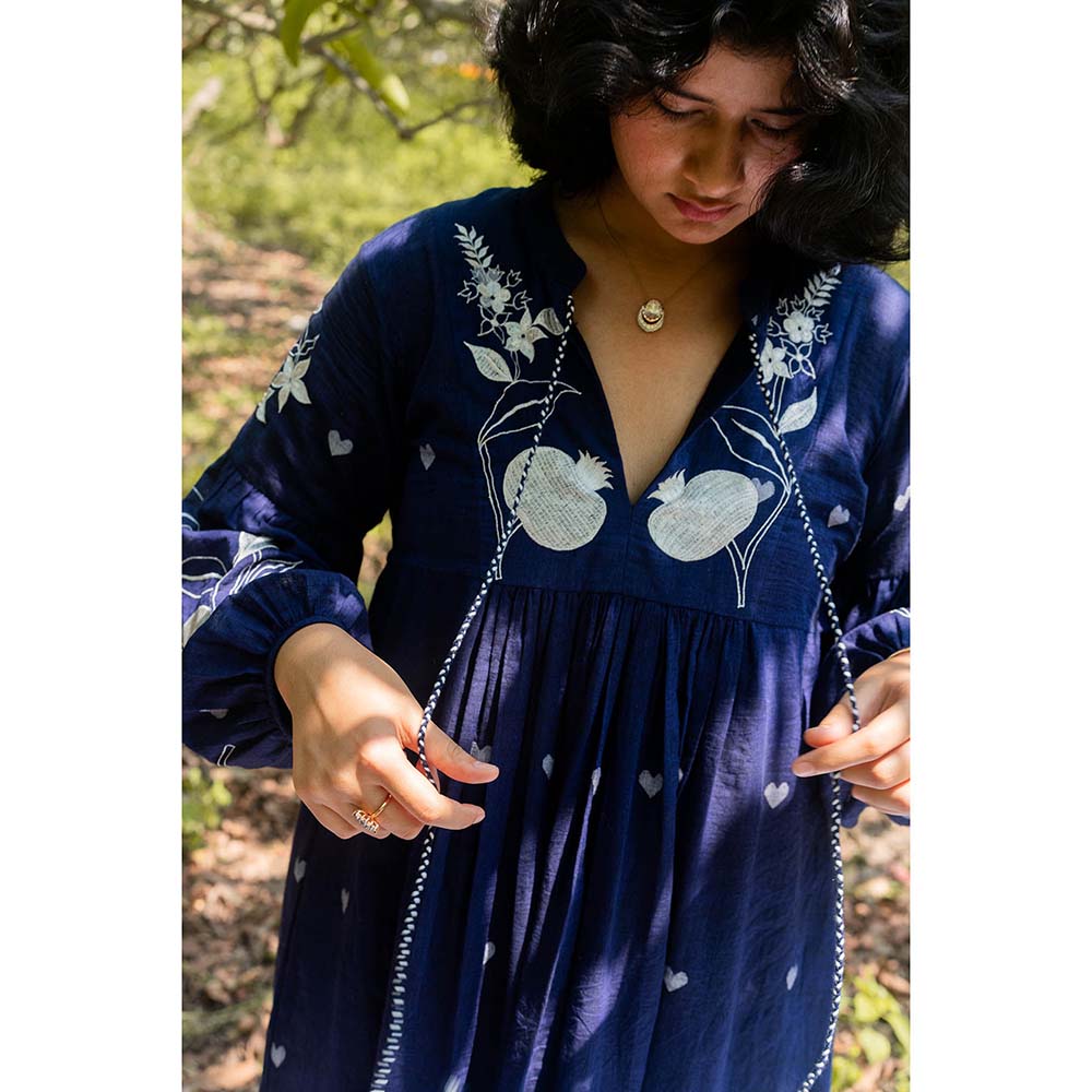Label Earthen Blue Embroidery Detailing Dress