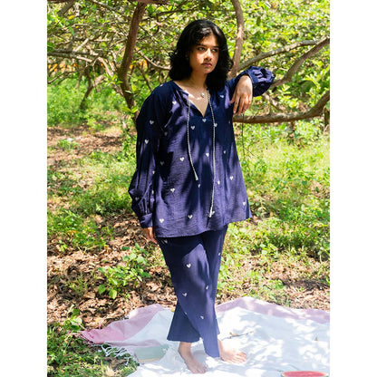 Label Earthen Blue Short Shasha Style Co-Ord (Set of 2)