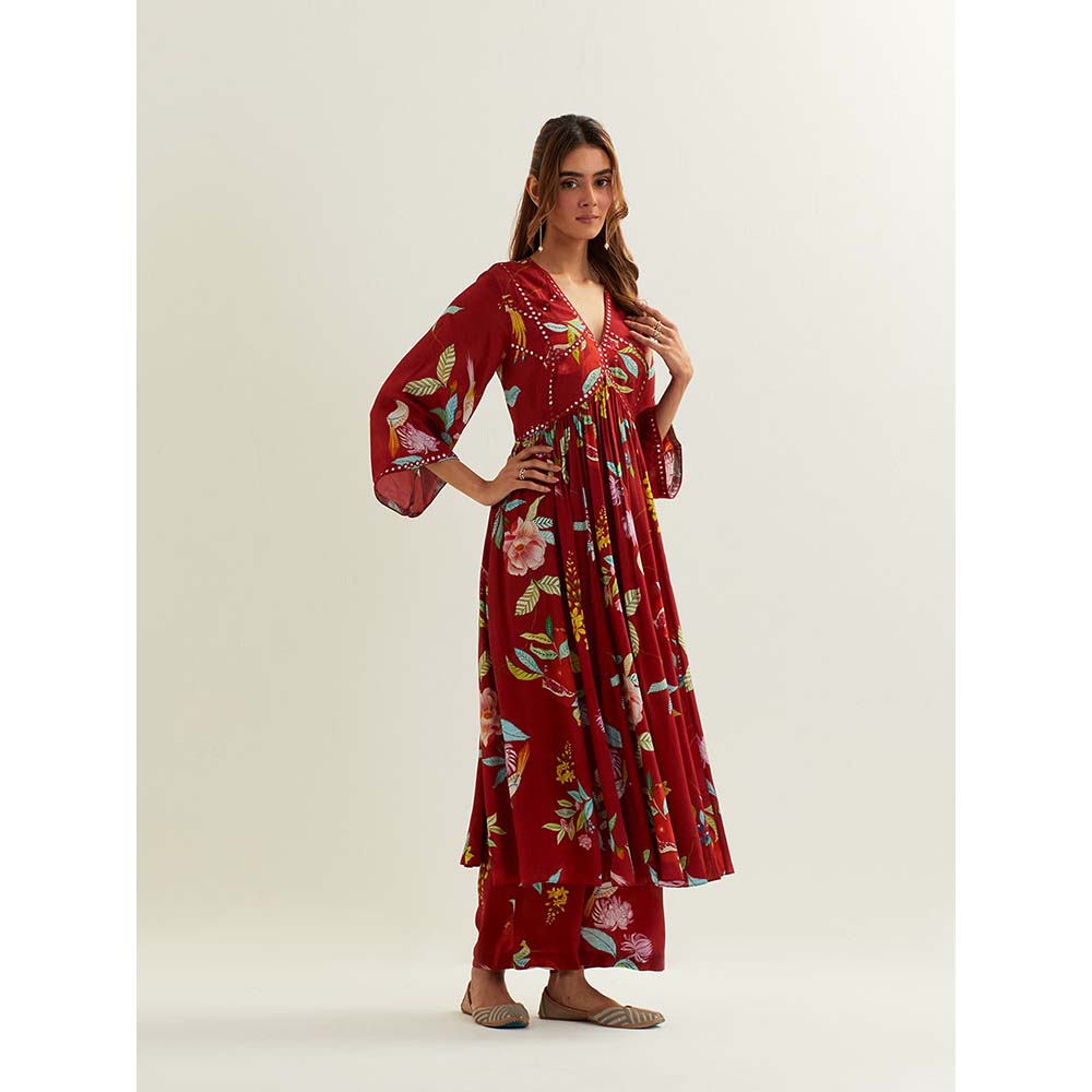 Label Earthen Red Mago Kurta with Pant (Set of 2)