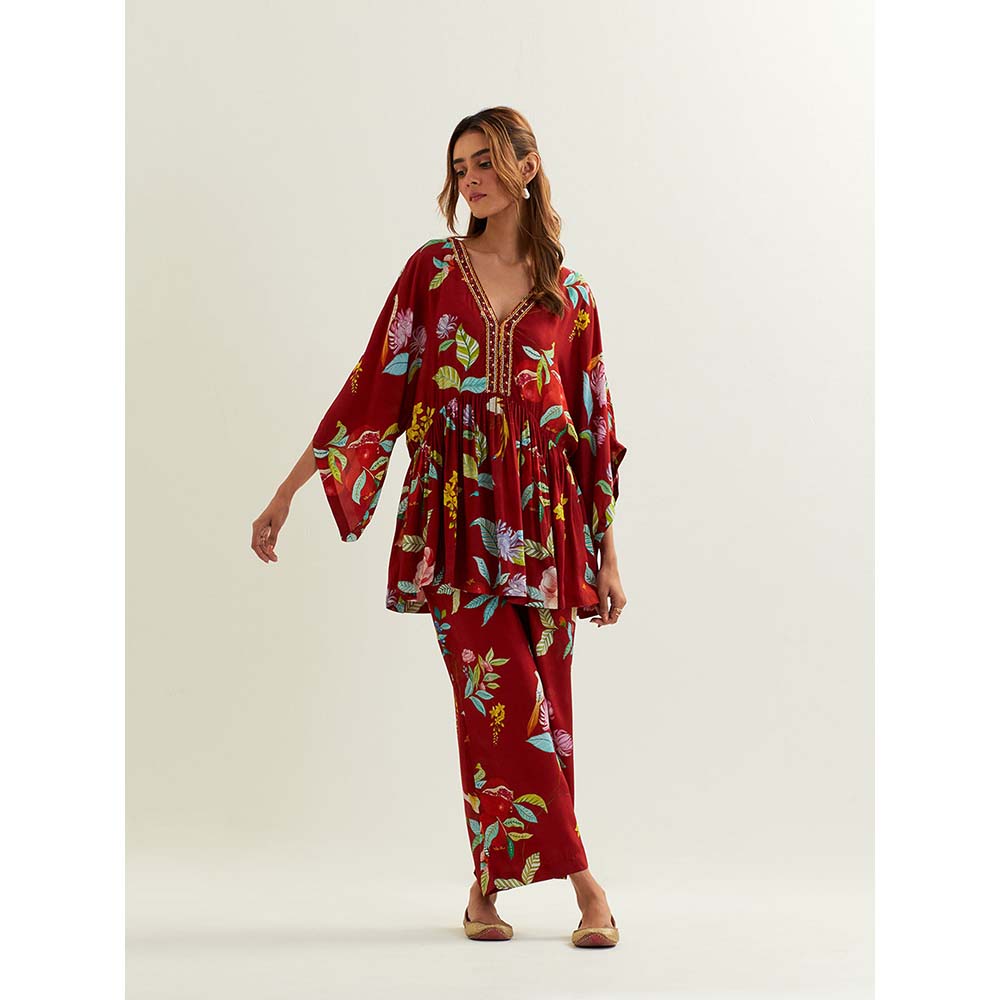 Label Earthen Red Maia Kaftan with Pant (Set of 2)