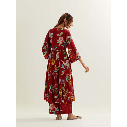 Label Earthen Red Maia Kaftan with Pant (Set of 2)