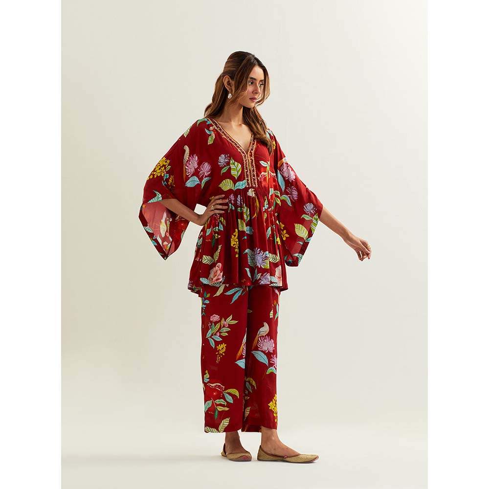 Label Earthen Red Maia Kaftan with Pant (Set of 2)