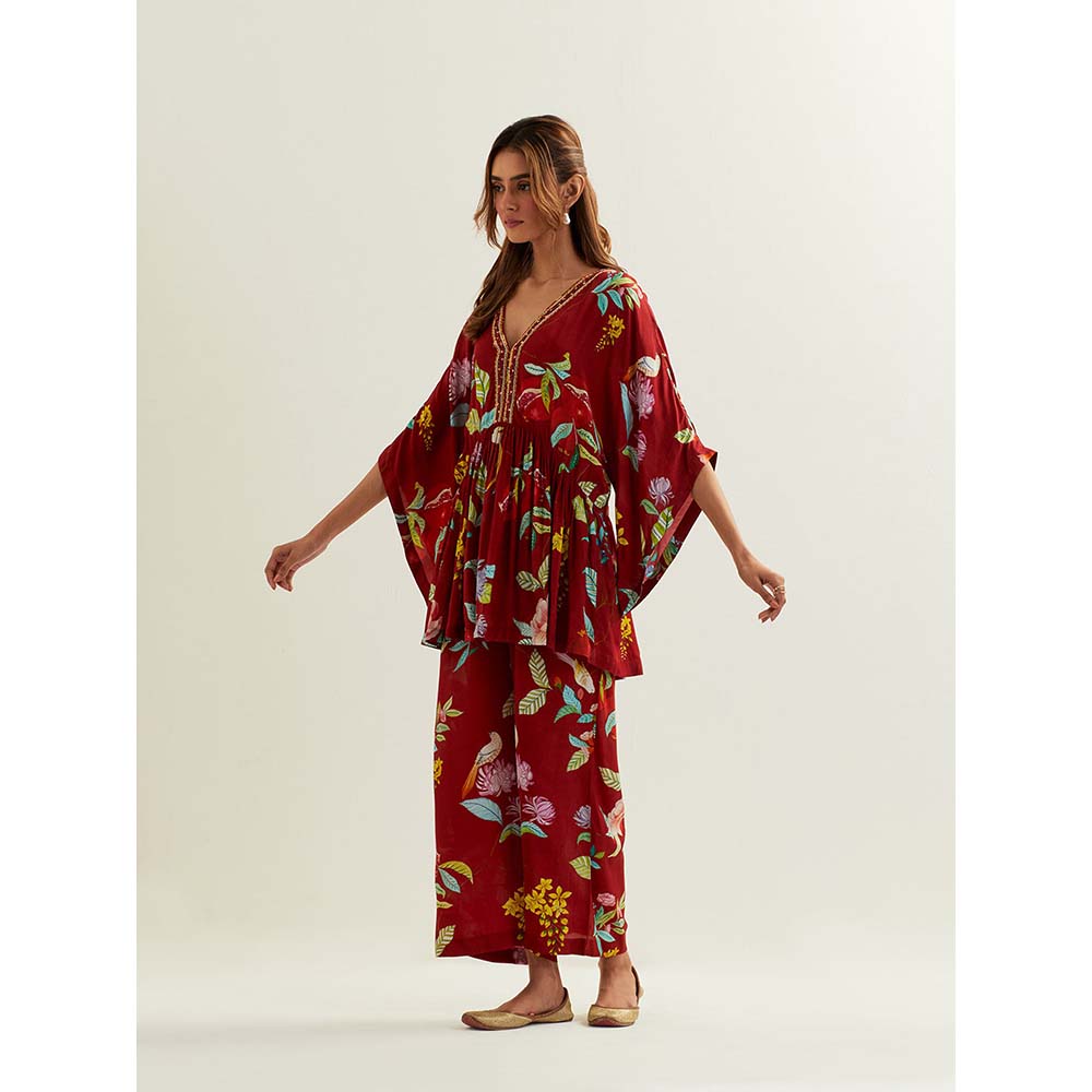 Label Earthen Red Maia Kaftan with Pant (Set of 2)