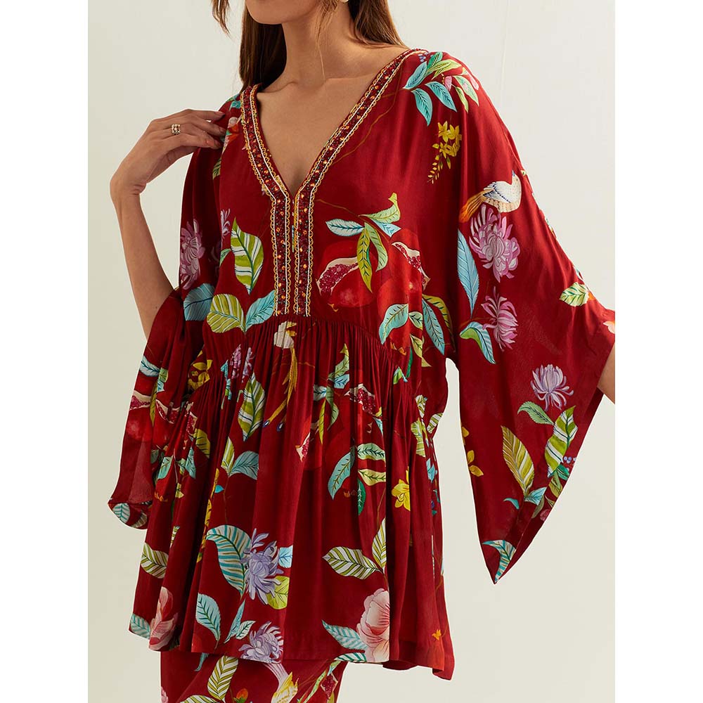 Label Earthen Red Maia Kaftan with Pant (Set of 2)