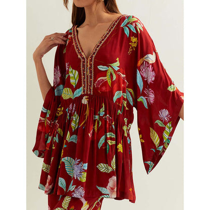 Label Earthen Red Maia Kaftan with Pant (Set of 2)