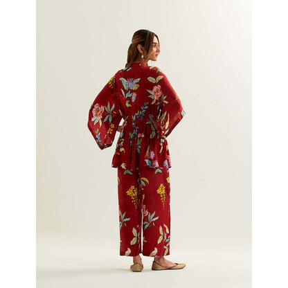 Label Earthen Red Maia Kaftan with Pant (Set of 2)