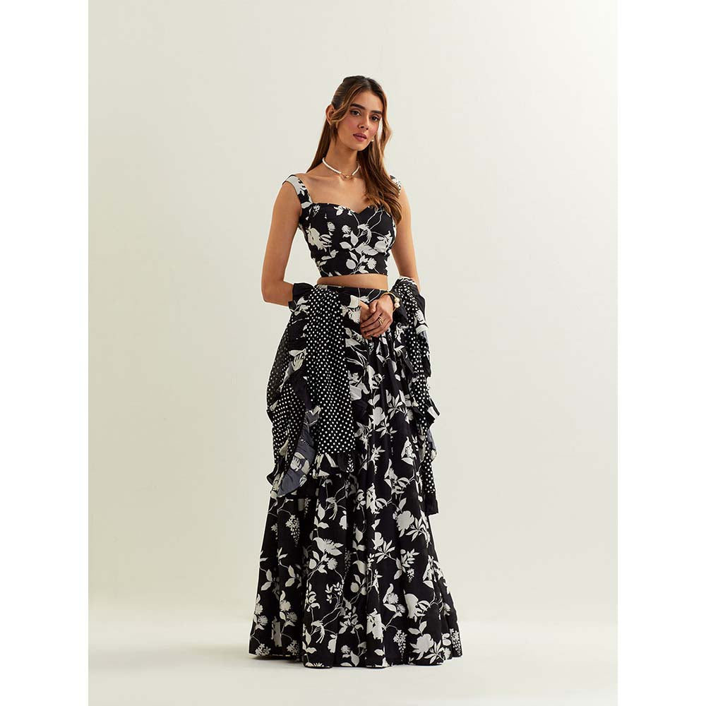 Label Earthen Black Mimosa Skirt with Blouse and Dupatta (Set of 3)