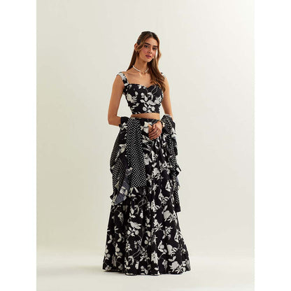 Label Earthen Black Mimosa Skirt with Blouse and Dupatta (Set of 3)