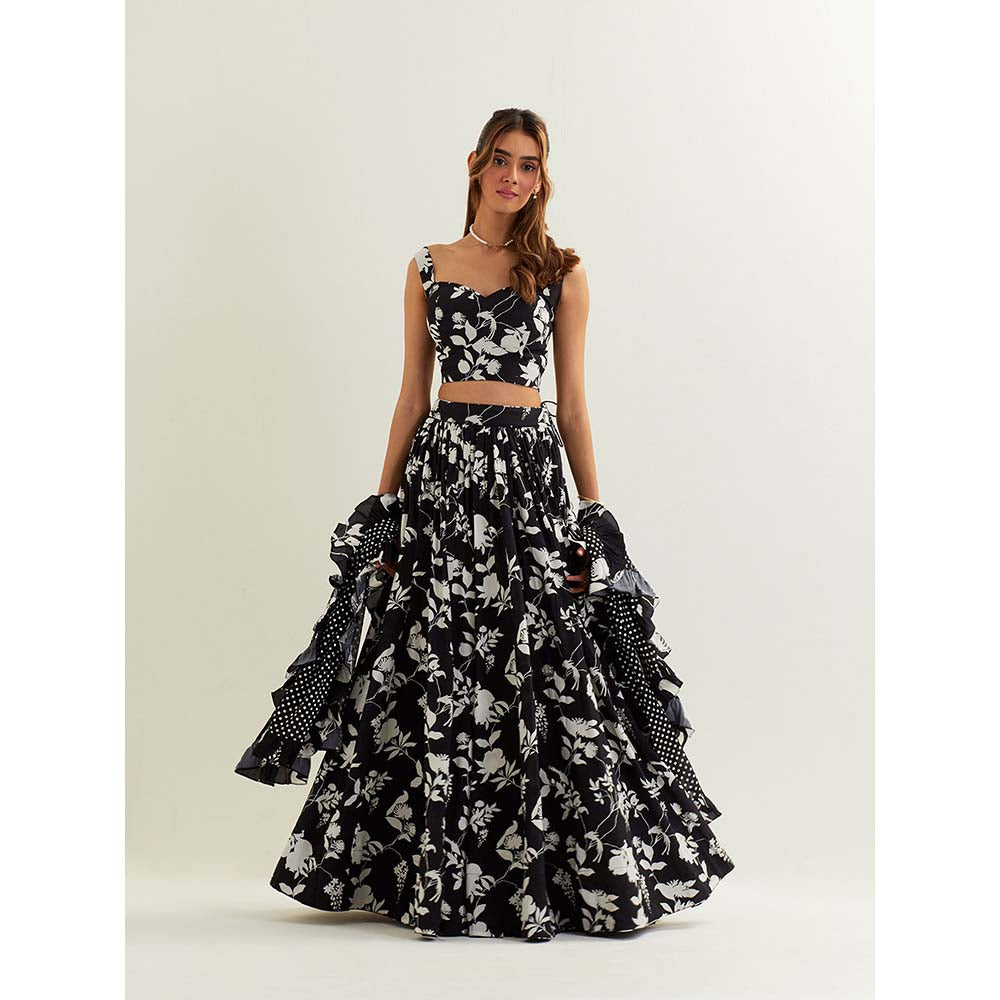 Label Earthen Black Mimosa Skirt with Blouse and Dupatta (Set of 3)