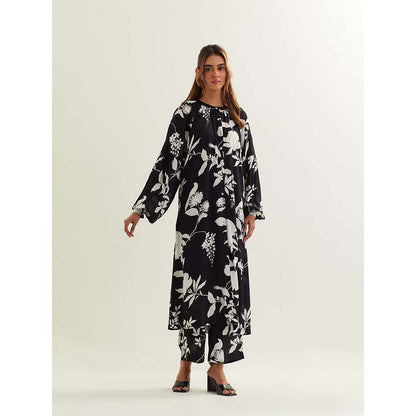 Label Earthen Black Bunda with Kurta and Pant (Set of 2)