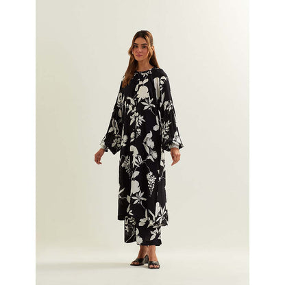 Label Earthen Black Bunda with Kurta and Pant (Set of 2)