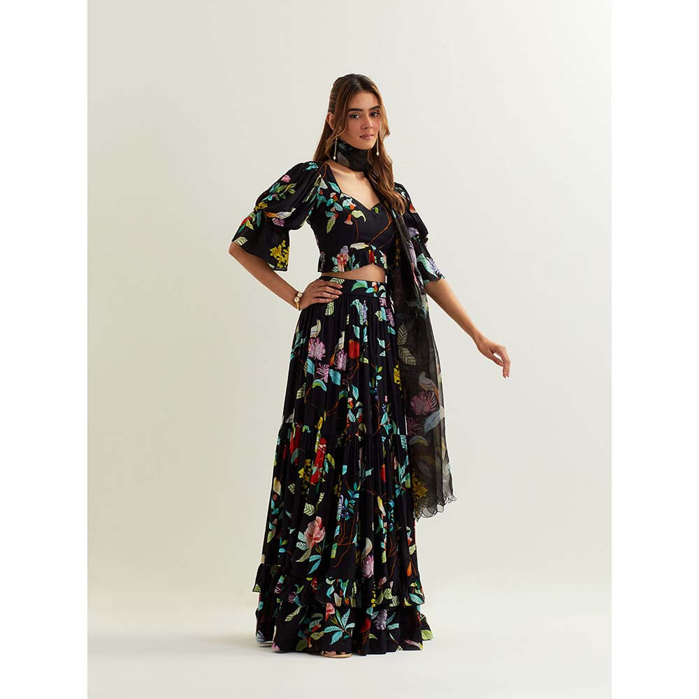 Label Earthen Black Canupus Skirt with Blouse and Dupatta (Set of 3)