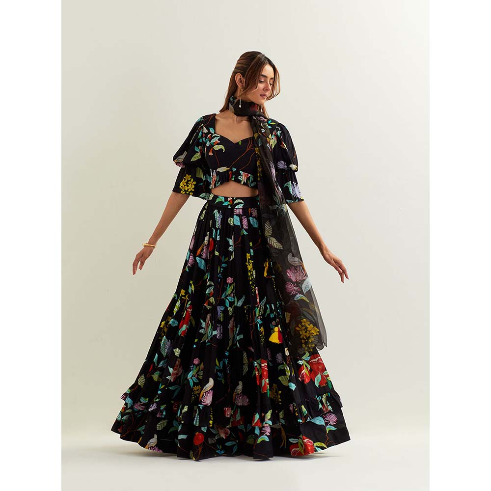 Label Earthen Black Canupus Skirt with Blouse and Dupatta (Set of 3)