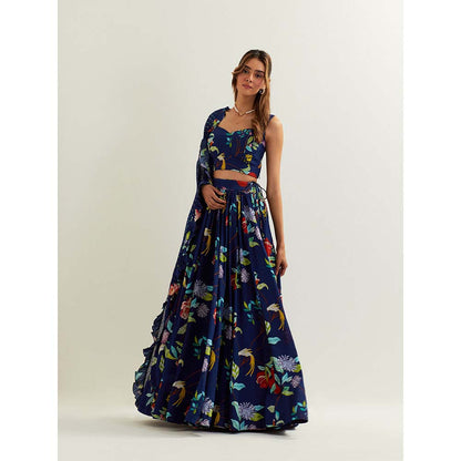 Label Earthen Blue Heza Skirt with Blouse and Dupatta (Set of 3)