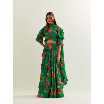 Label Earthen Green Anaira Skirt with Blouse and Dupatta (Set of 3)