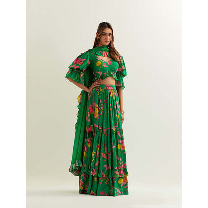 Label Earthen Green Anaira Skirt with Blouse and Dupatta (Set of 3)