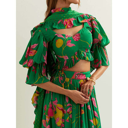 Label Earthen Green Anaira Skirt with Blouse and Dupatta (Set of 3)